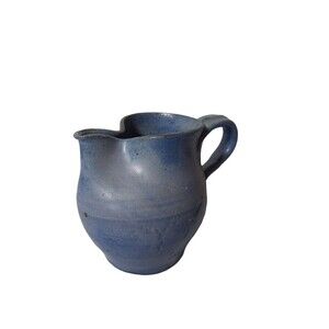 BLUE PITCHER Studio Art Pottery Artist Signed CARR Handle Pinched Rim